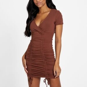 GUESS Chocolate Ruched Mini Dress